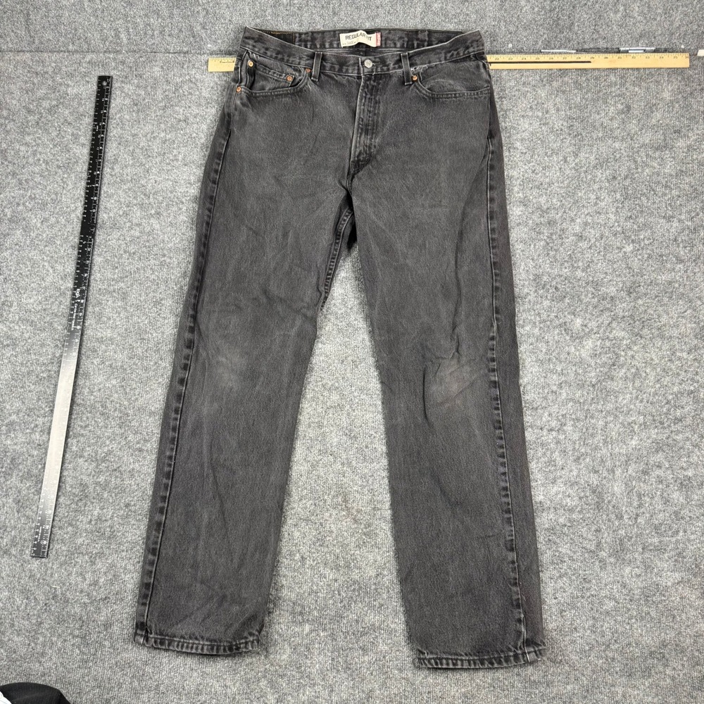 Levi's Jeans Mens Size 38x34 Black 505 Regular Fit Faded Straight Leg Ripped Rip